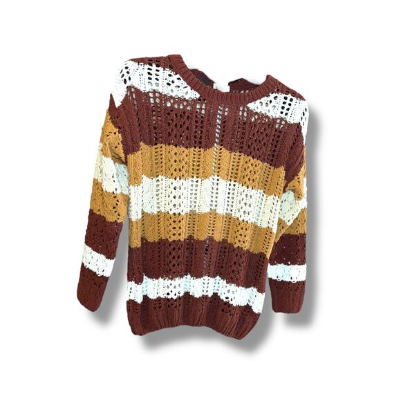 LuLaRoe Sweaters - LuLaRoe Chunky Open Knit Sweater Brown/Nude/Ivory Stripe Pullover Size Women’s M